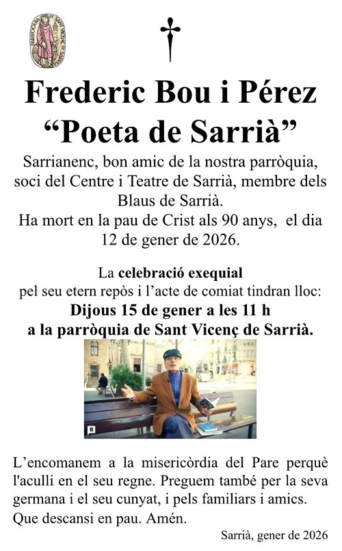 Defunció de Frederic Bou, el poeta de Sarrià